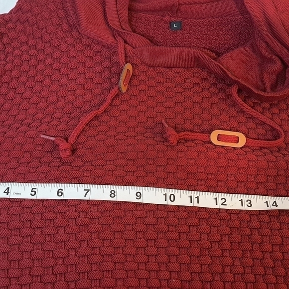 Zaitun Men's Hooded Sweatshirt Sweater Pullover Solid Knitted Maroon Size Large - Picture 12 of 15